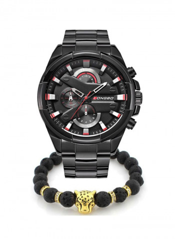Men's 2-Piece Stainless Steel Quartz Analog Watch Set 8688