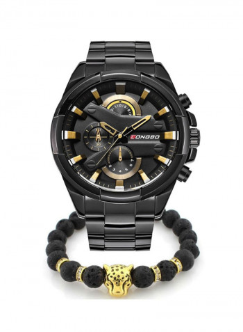 Men's 2-Piece Stainless Steel Quartz Analog Watch Set 8689