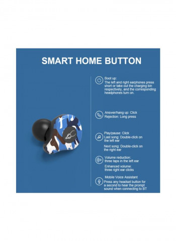 E12 In-Ear Bluetooth Earphones With Charging Case Camouflage Blue
