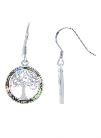 Sterling Silver And Created Opal Mop Or Abalone Tree Of Life Circle Earrings