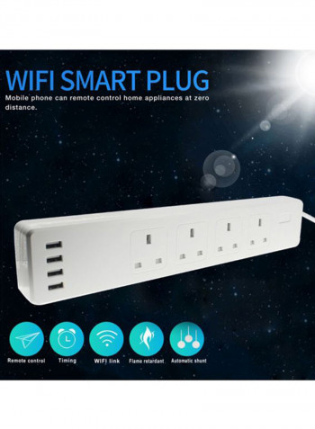Wi-Fi Smart Plug Surge Protector Multi Outlet White 37.6x6.6x8cm