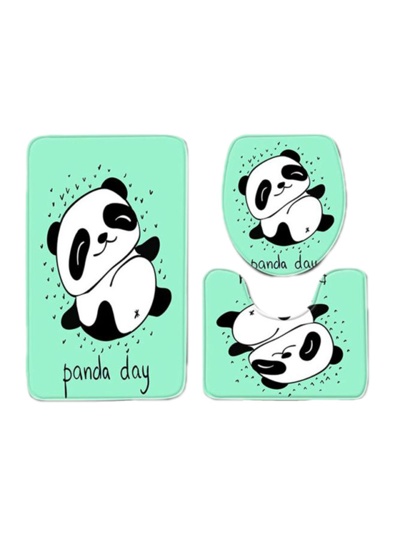 3-Piece Panda Pattern Bathroom Mat Set Green/White/Black M