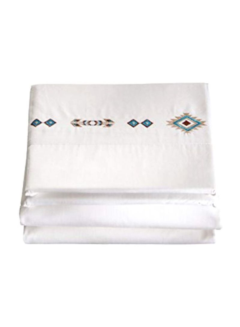 3-Piece Embroidered Bed Sheet Set Cotton White/Blue/Brown