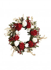 Hydrangea And Roses Wreath Red/White/Green 24inch