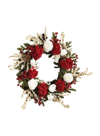 Hydrangea And Roses Wreath Red/White/Green 24inch