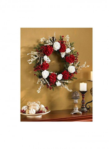 Hydrangea And Roses Wreath Red/White/Green 24inch
