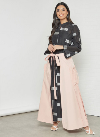 Geometric Print Dress Set Black/Pink