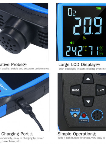 Rechargeable Handheld Digital Oxygen Detector Black 24.5 x 5.8 x 9cm
