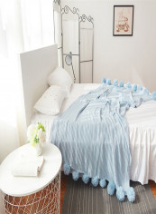 Solid Colour Throw Blanket Cotton Blue Lcentimeter