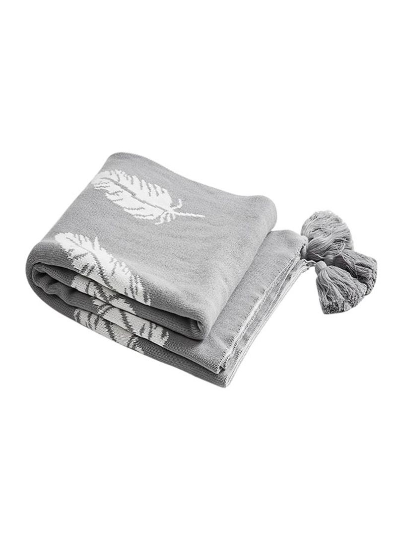 Feathers Pattern Comfy Blanket Cotton Grey 130x160centimeter