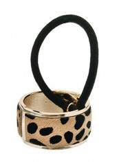 Hair Calf Inlay Cuff Ponytail Holder Beige/Black