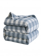 Color Block Design Blanket Throw Cotton Blue 200x230centimeter