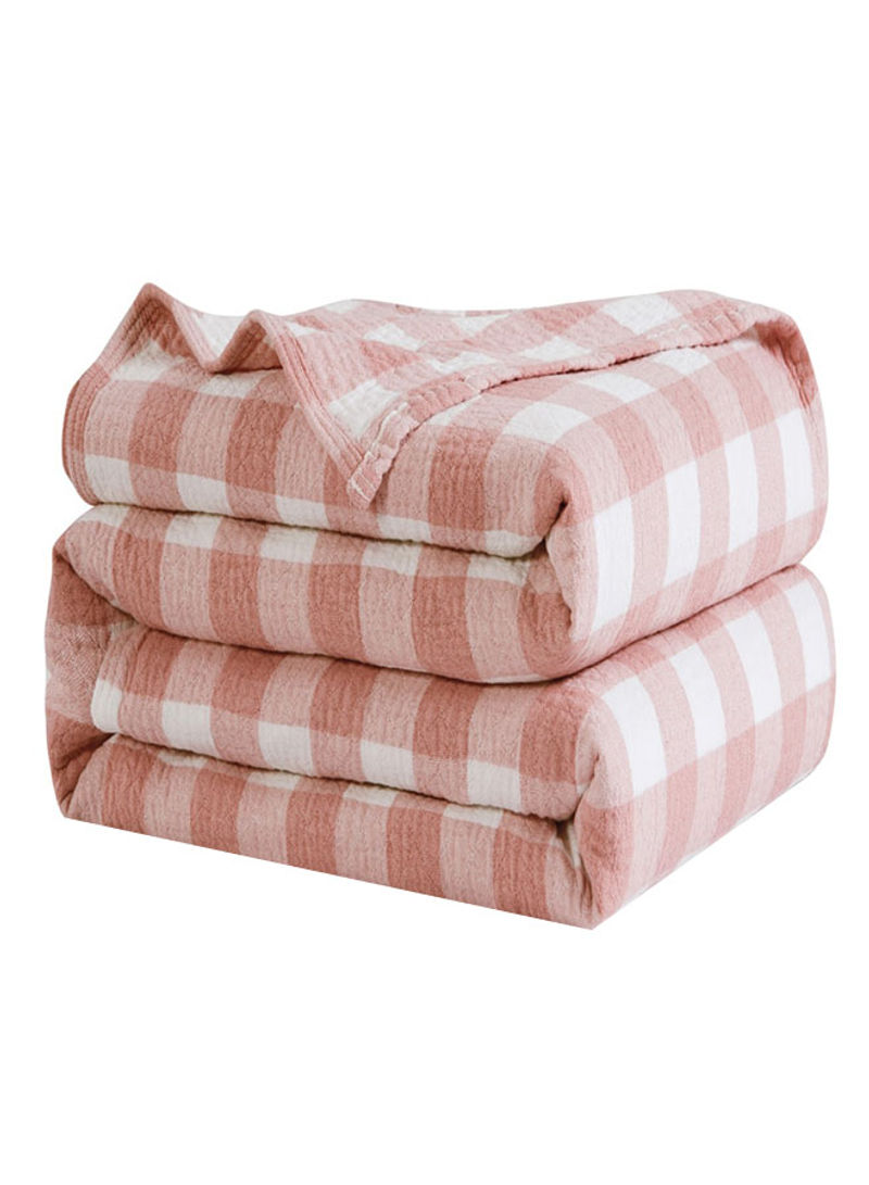 Color Block Design Blanket Throw Cotton Pink 200x230centimeter