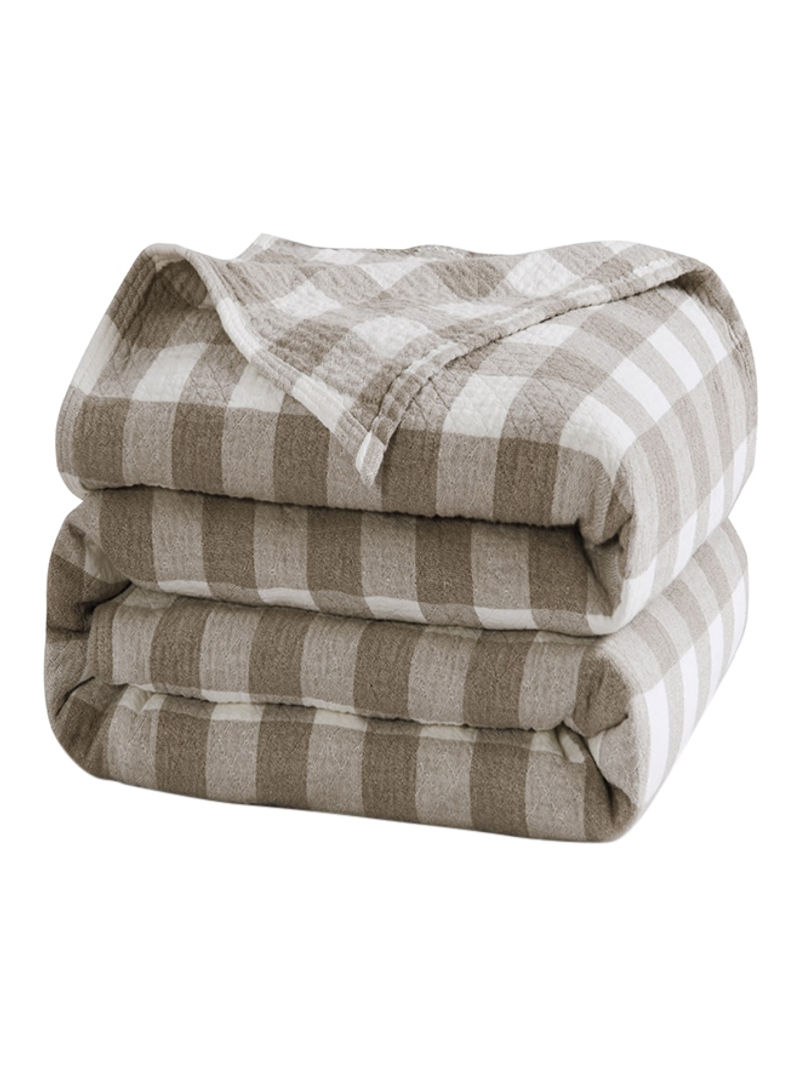 Simple Checkered Throw Blanket Cotton Brown 200x230centimeter