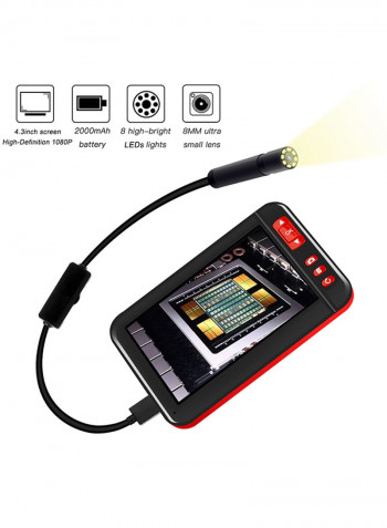 Industrial Endoscope Borescope Inspection Camera Built-In 8 Pieces Of LEDs 8mm Lens With 4.3 Inch High-definition 1080P Display Screen 16.5 x 16.5 x 6.5cm black