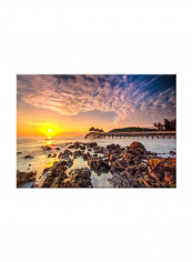 Landscape Sunset Over The Lake On Canvas Painting Multicolour 70x50centimeter