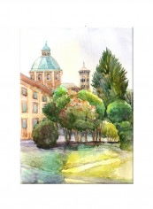 Park In City Vintage Abstract Oil Art Canvas Painting Multicolour 50x70centimeter