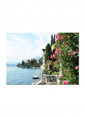 Terrace Overlooking The Lake On Canvas Painting Multicolour 70x50centimeter