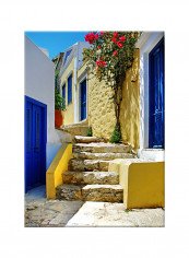Santorini Street Photo Art Canvas Painting Multicolour 50x70centimeter