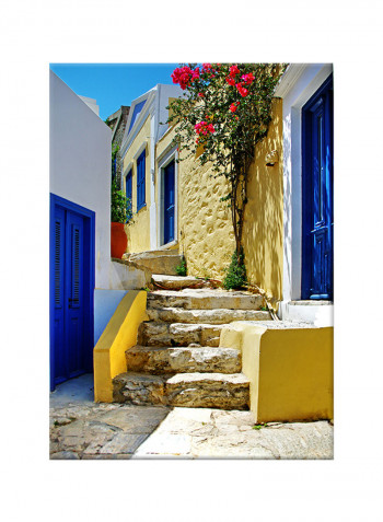 Santorini Street Photo Art Canvas Painting Multicolour 50x70centimeter