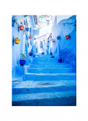 Vintage Street View In Old City On Canvas Painting Blue 50x70centimeter