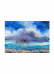 Vintage Abstract Watercolor Art Canvas Painting Blue 70x50centimeter
