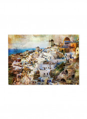 Vintage Santorini Oia Greece View On Canvas Painting Multicolour 70x50centimeter