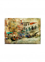 Boats In Venice Vintage Art Oil Canvas Painting Multicolour 70x50centimeter