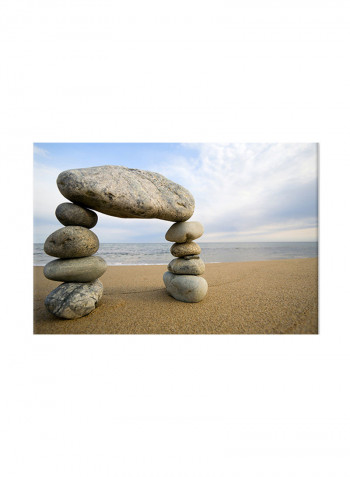 Gate Made From Stones On The Beach On Canvas Painting Blue/Brown 70x50centimeter