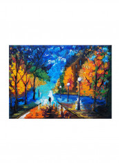 Couple In Evening Alley Art Oil Canvas Painting Multicolour 70x50centimeter