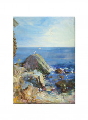Rocks In The Sea Vintage Abstract Oil Art Canvas Painting Multicolour 50x70centimeter