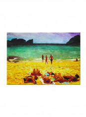 The Beach With Tourists Art Canvas Painting Multicolour 70x50centimeter