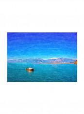 Vintage Abstract Oil Art Canvas Painting Blue 70x50centimeter