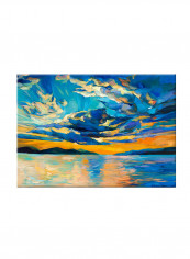 Sunset Landscape Art Oil Canvas Painting Blue 70x50centimeter