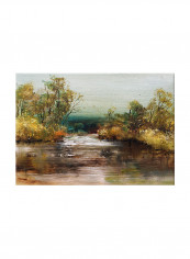 Autumn Lake View Landscape Vintage Oil Art Canvas Painting Multicolour 70x50centimeter