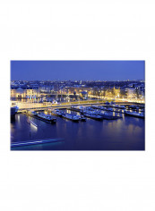 Night View On Bay On Canvas Painting Blue 70x50centimeter
