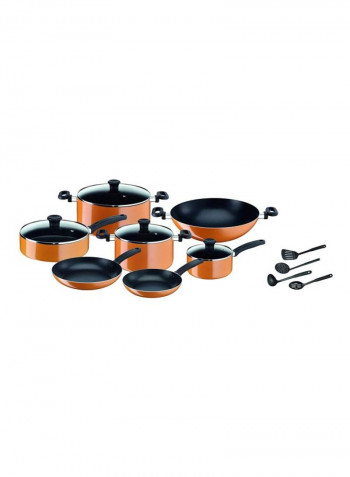 15-Piece Aluminium Cooking Set Orange/Black Sauce Pan With Lid 18, Dutch Oven With Lids24, Dutch Oven With Lids 30, Frypan 24, Frypan 28, Chicken Fryer With Lid 24cm