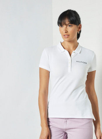 Crystal Embellished Logo Polo White