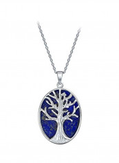 925 Sterling Silver Lapis Lazuli Tree Of Life Designed Pendant Necklace Silver/Blue