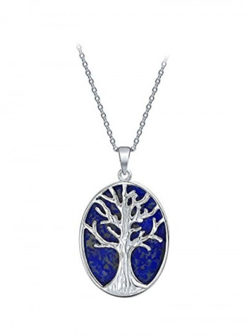 925 Sterling Silver Lapis Lazuli Tree Of Life Designed Pendant Necklace Silver/Blue