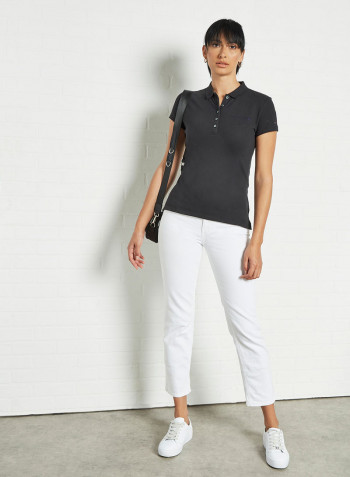 Crystal Embellished Logo Polo Black