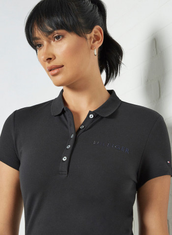 Crystal Embellished Logo Polo Black