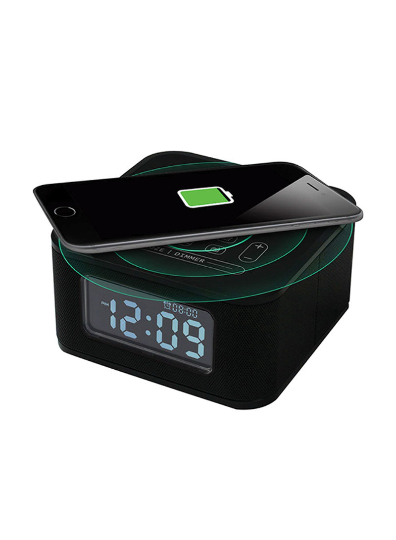 Wireless Digital Alarm Clock With Phone Charger Black 14 x 14 x 8centimeter