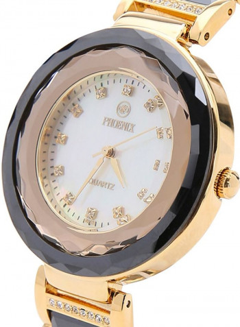 Women's 22K Gold Plated With Crystal And Ceramic Analog Watch P-21678