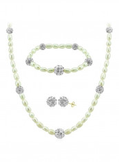 10K Gold Gradual Crystal Balls And Pearls Strand Jewellery Set