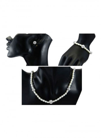 10K Gold Gradual Crystal Balls And Pearls Strand Jewellery Set