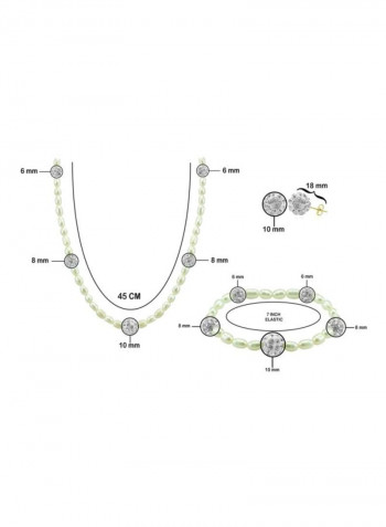 10K Gold Gradual Crystal Balls And Pearls Strand Jewellery Set