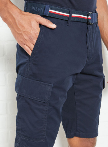 Slim Fit Cargo Belted Shorts Navy