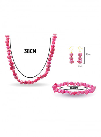 Set of 3 10 Karat Gold Pearl Beads Necklace Bracelet and Earrings