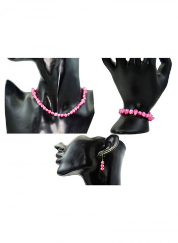 Set of 3 10 Karat Gold Pearl Beads Necklace Bracelet and Earrings